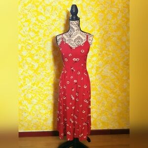 Maurices SZ S  Thin Strap V-Neck Floral Smocked Back Maxi Dress In Red
